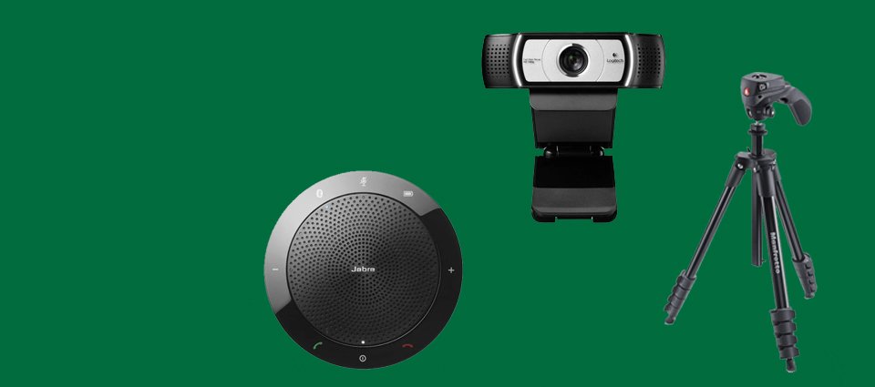 webcam, speakephone and tripod